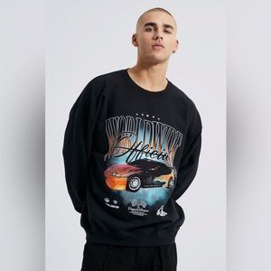 Boohoo Man Black Oversized Worldwide OFCL Car Graphic Sweatshirt NWT